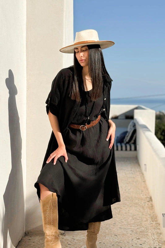 ADELE LONGSHIRT, LEINENKLEID, BLACK