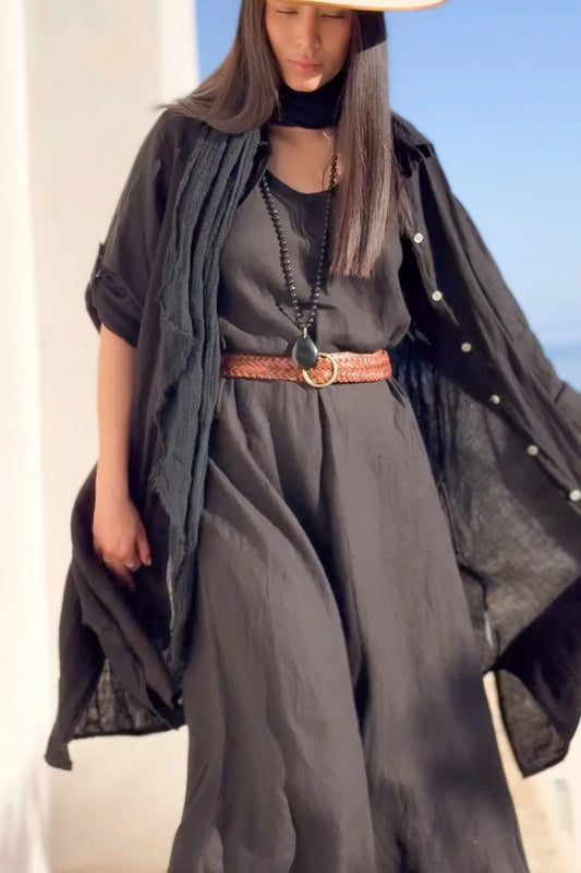 ADELE LONGSHIRT, LEINENKLEID, BLACK