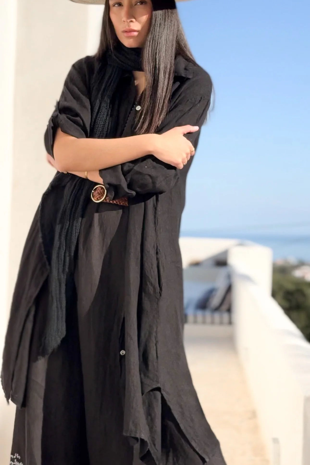 ADELE LONGSHIRT, LEINENKLEID, BLACK