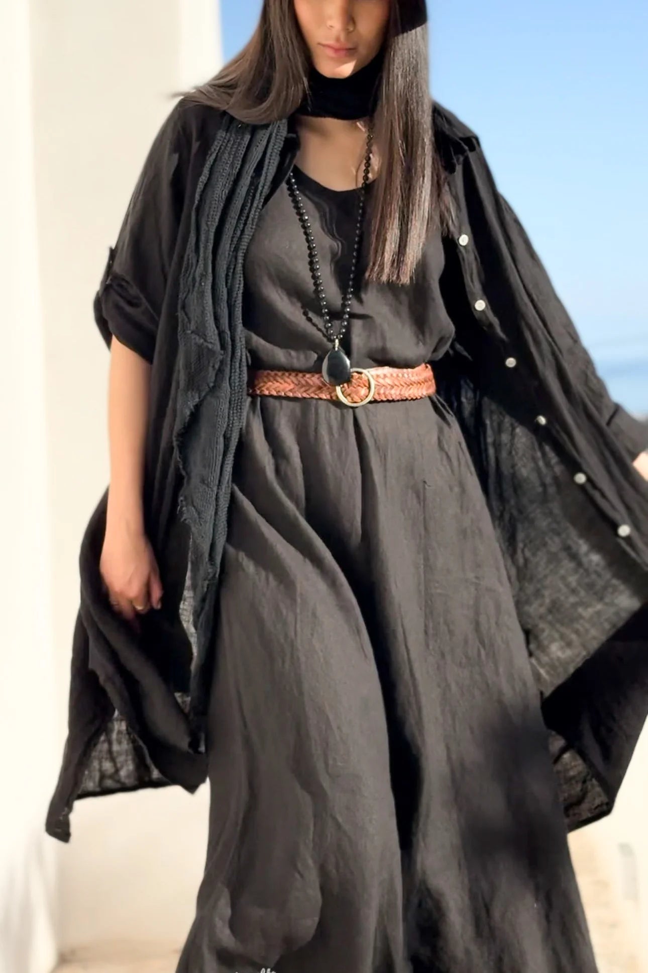 ADELE LONGSHIRT, LEINENKLEID, BLACK