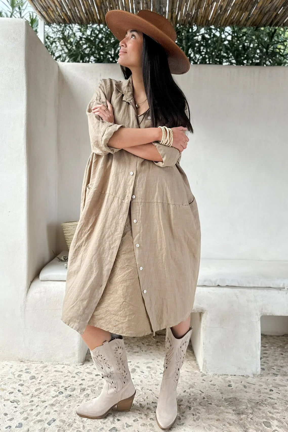 ARTIST LONGSHIRT, LEINEN-TUNIKA, SAVANNA