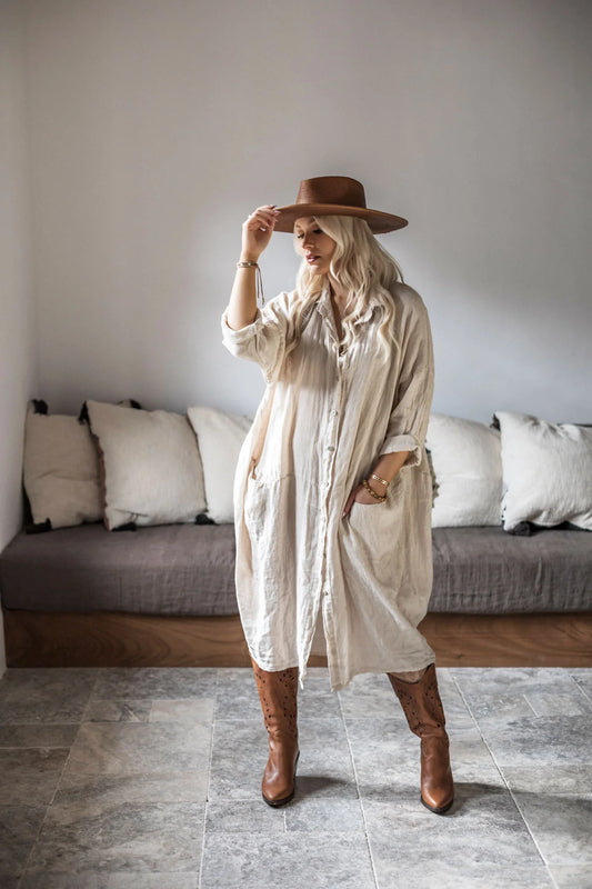 ARTIST LONGSHIRT, LEINEN-TUNIKA, BEIGE