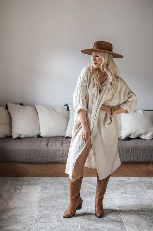 ARTIST LONGSHIRT, LEINEN-TUNIKA, BEIGE