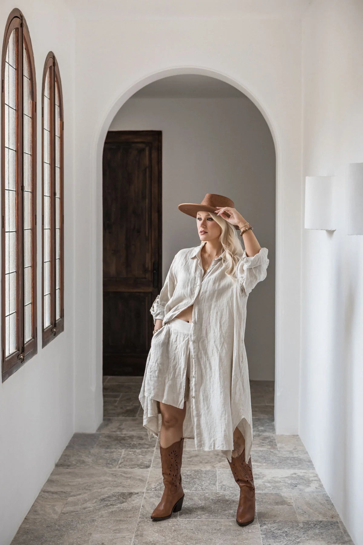 ARTIST LONGSHIRT, LEINEN-TUNIKA, BEIGE