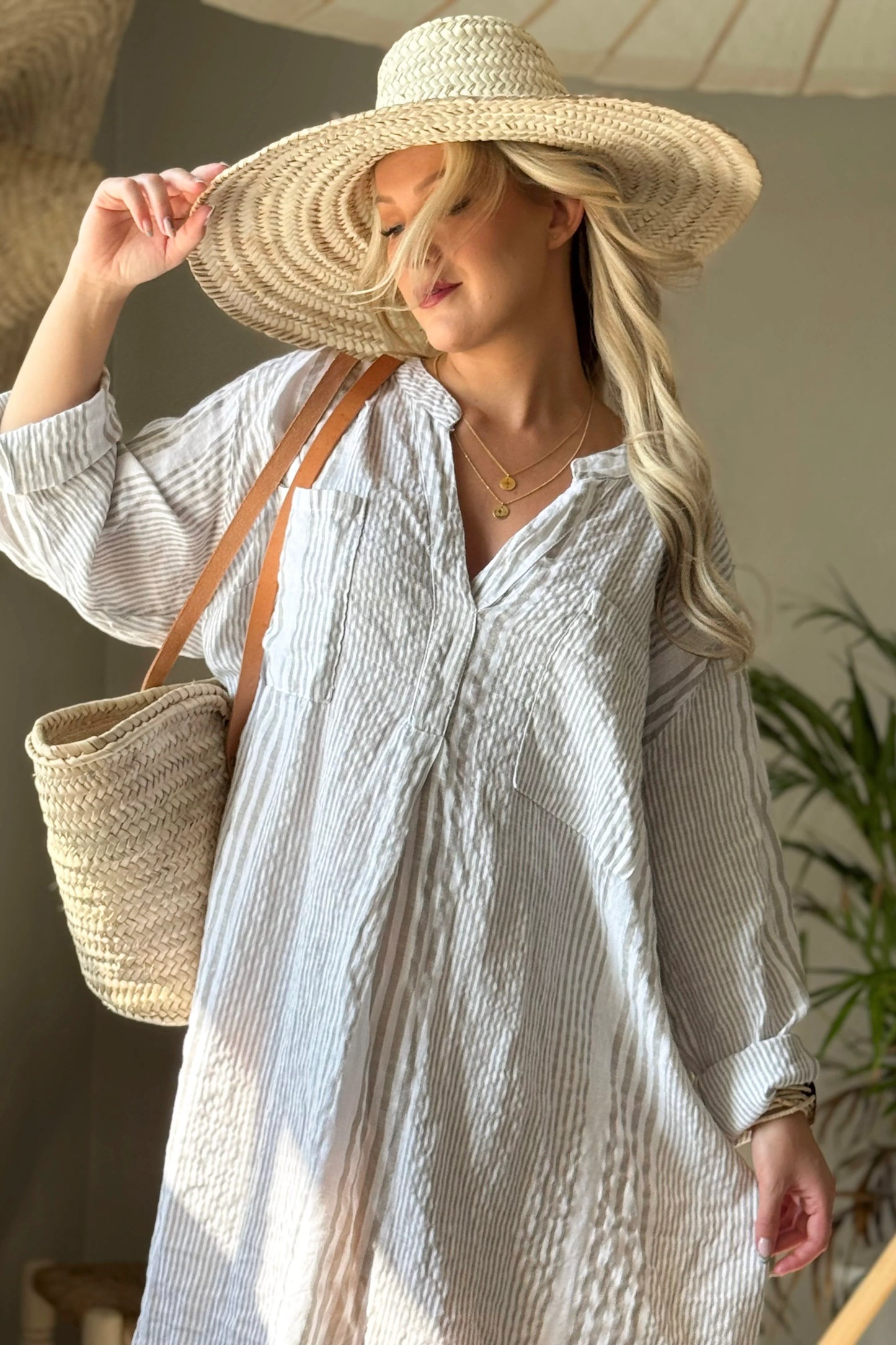 BELMONT Leinenkaftan, beige gestreift