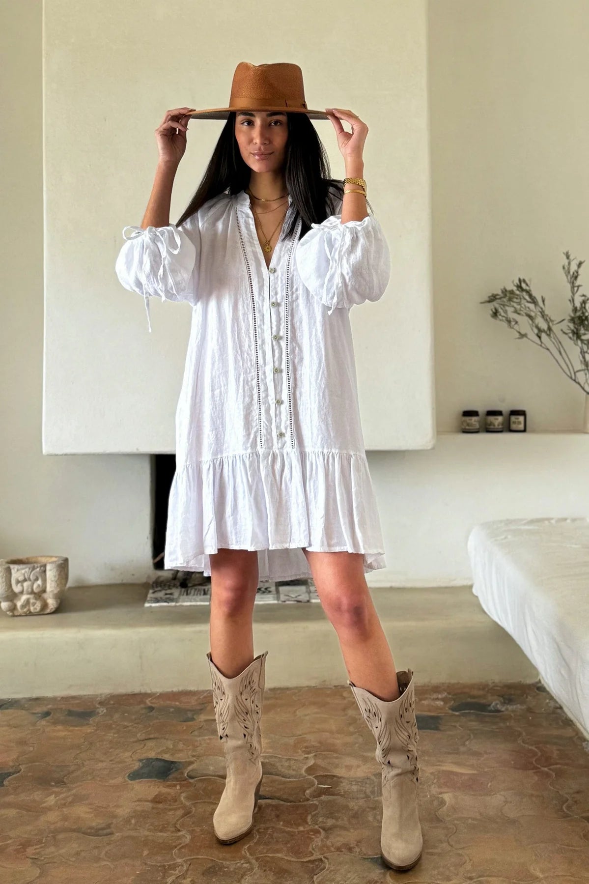 COLETTE LINEN DRESS - KLEID WEISS