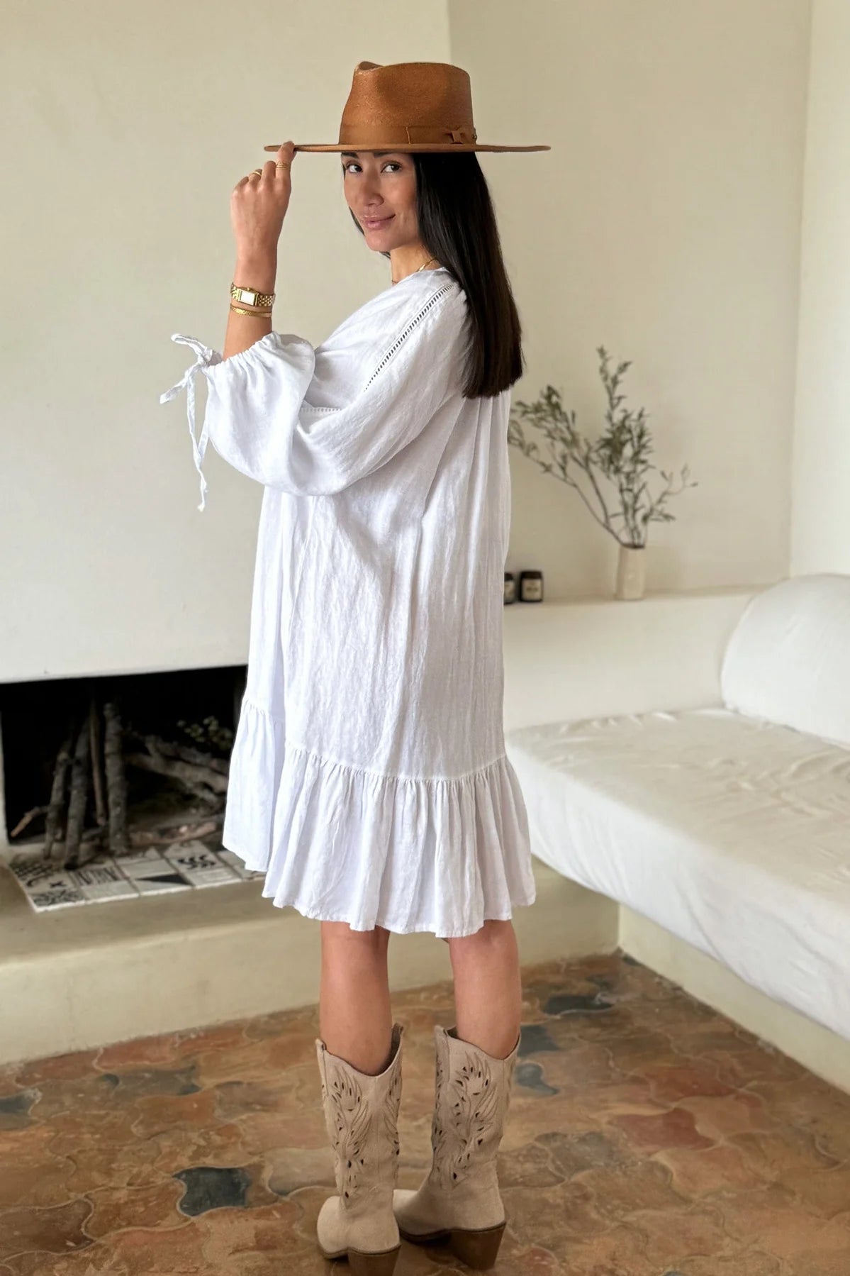 COLETTE LINEN DRESS - KLEID WEISS