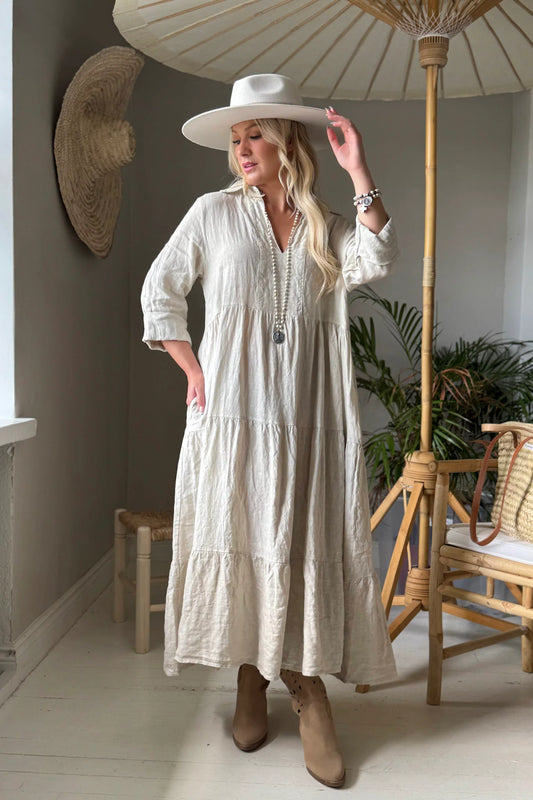 HELENIA LEINENKLEID, BEIGE ONE SIZE