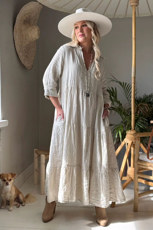 HELENIA LEINENKLEID, BEIGE ONE SIZE