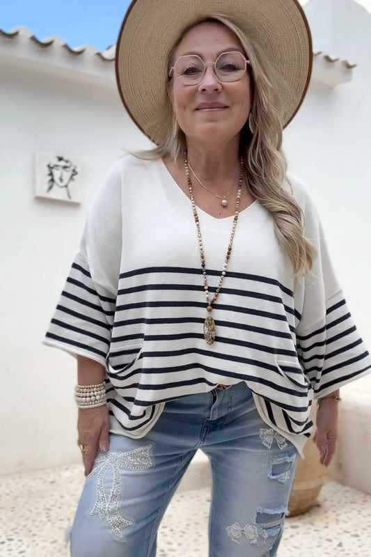 CASUAL RIVIERA KNIT JUMPER; navy stripe