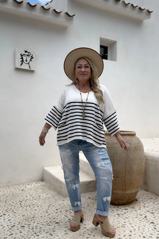 CASUAL RIVIERA KNIT JUMPER; navy stripe