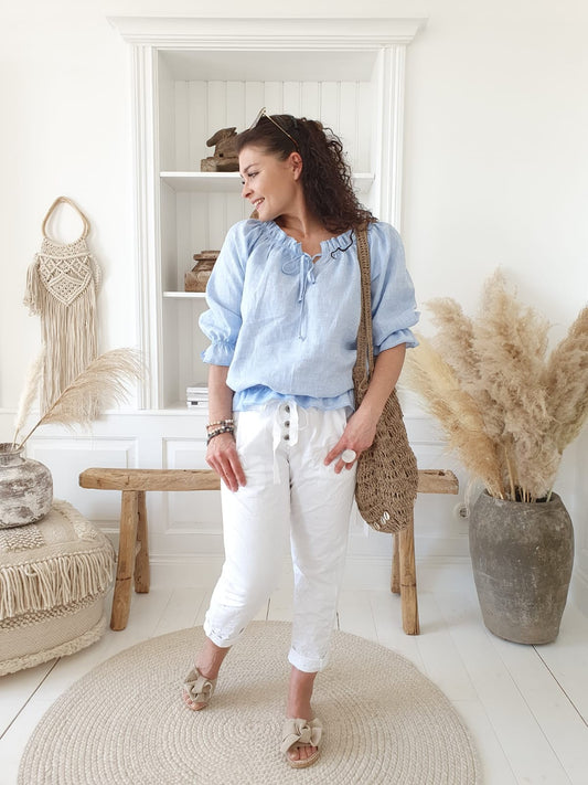 CHERRY LEINEN BLUSE blau