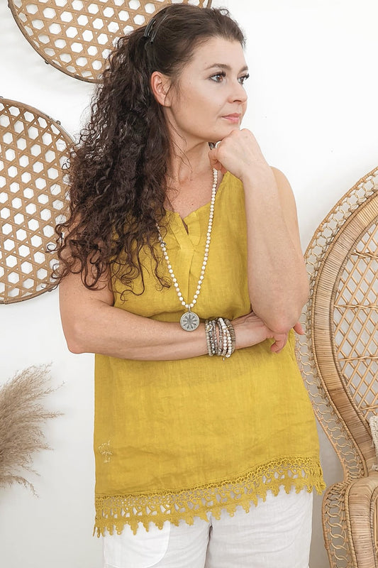 DAISY LEINEN TOP MIT SPITZE