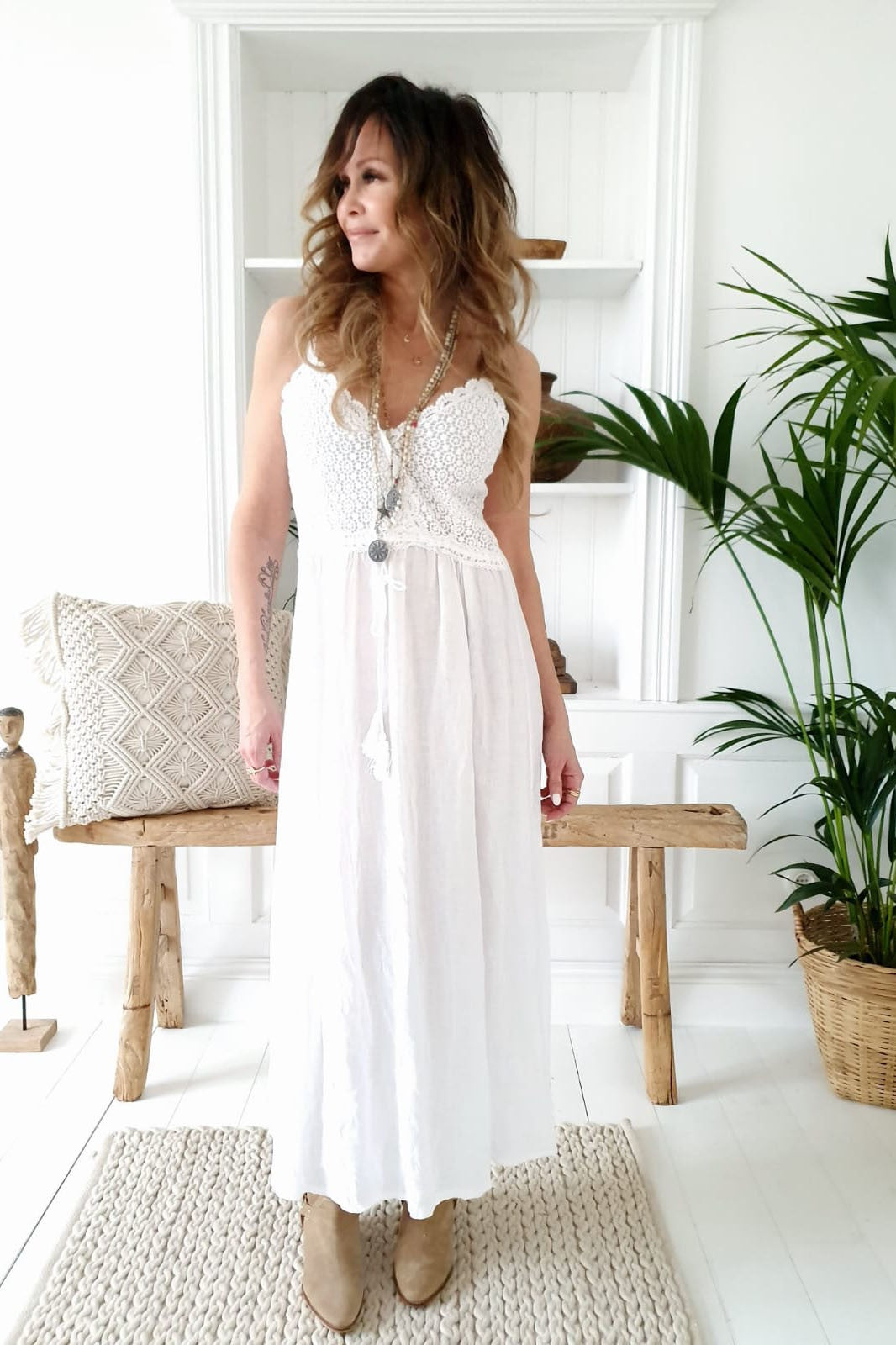 LOVE ME LEINEN-KLEID WHITE