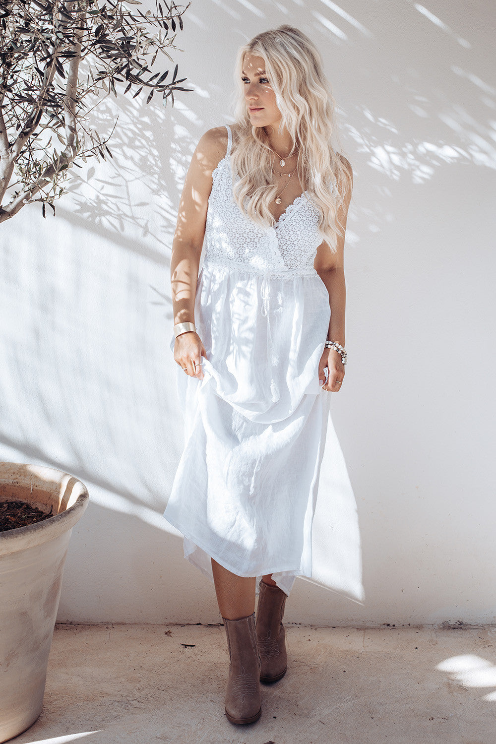 LOVE ME LEINEN-KLEID WHITE