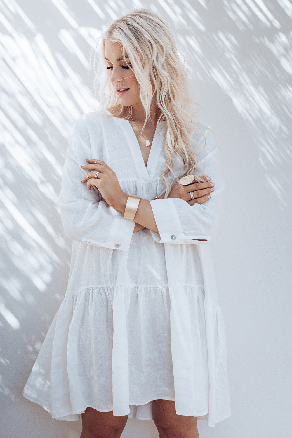 RIANNA LEINEN KLEID, weiss