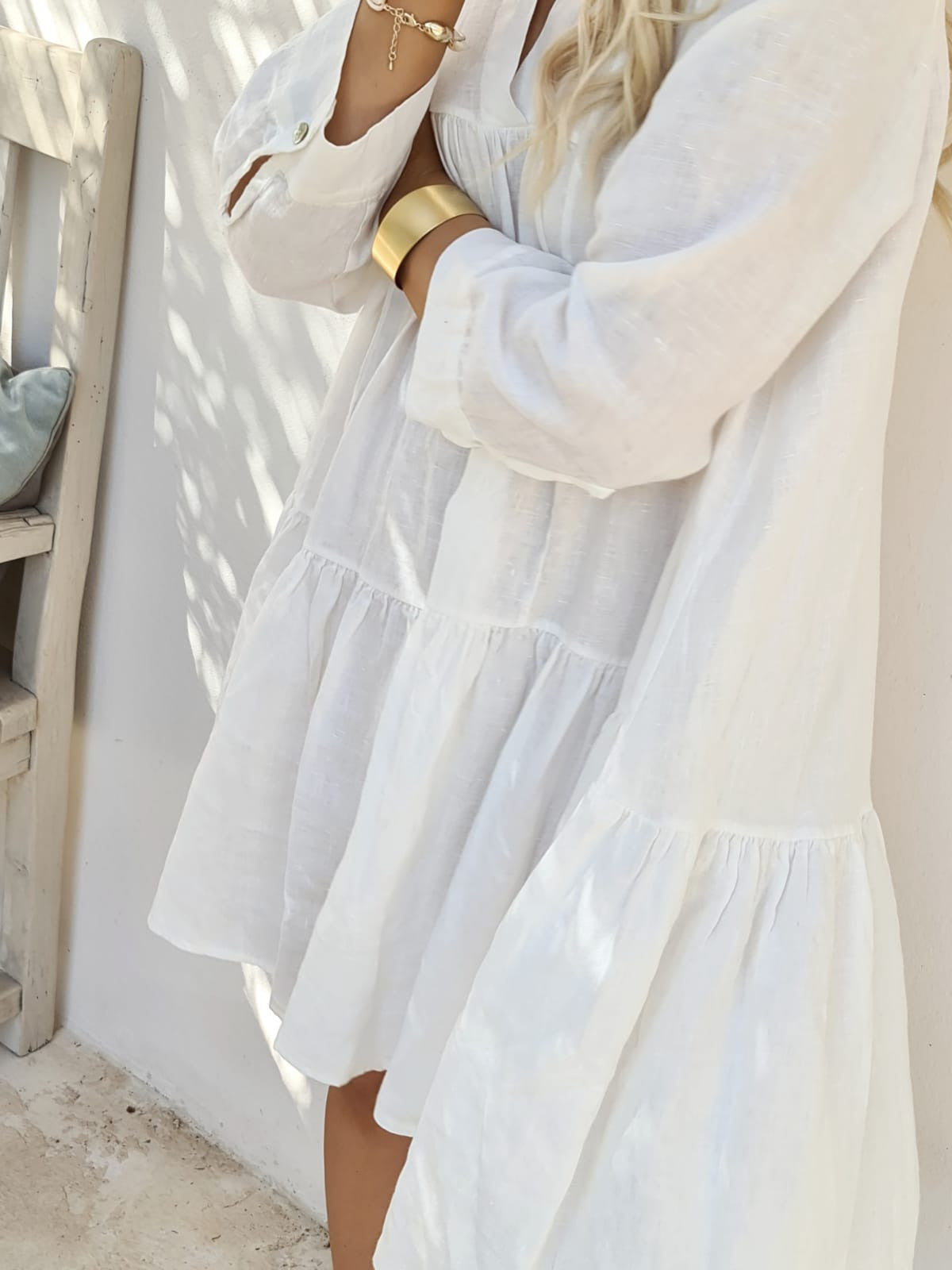 RIANNA LEINEN KLEID, weiss