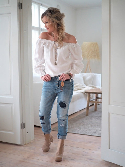 PINETA LEINEN BLUSE, WEISS