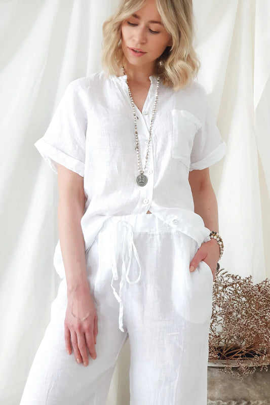 SUNNY LINEN SHIRT - BLUSE WEISS