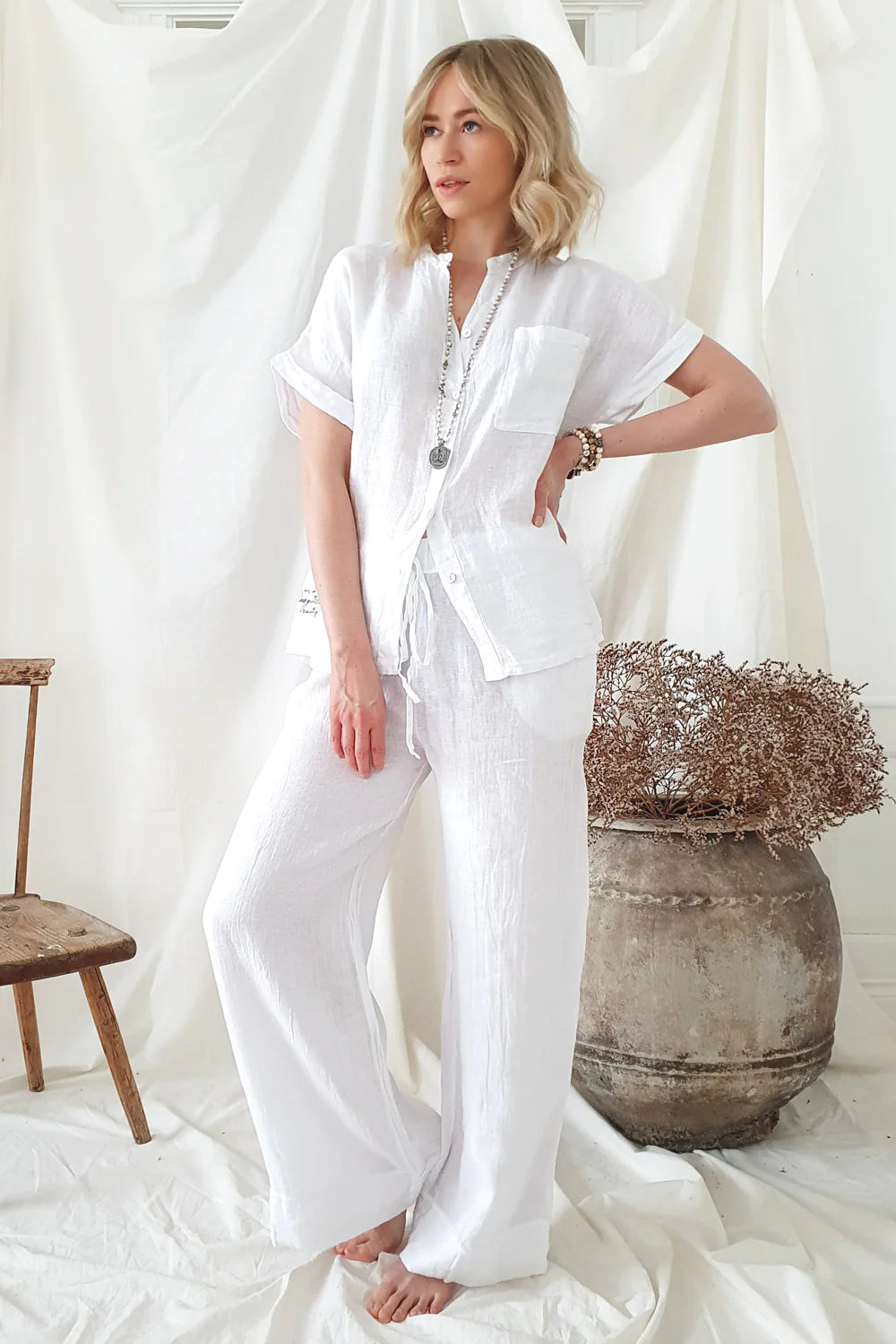 SUNNY LINEN SHIRT - BLUSE WEISS